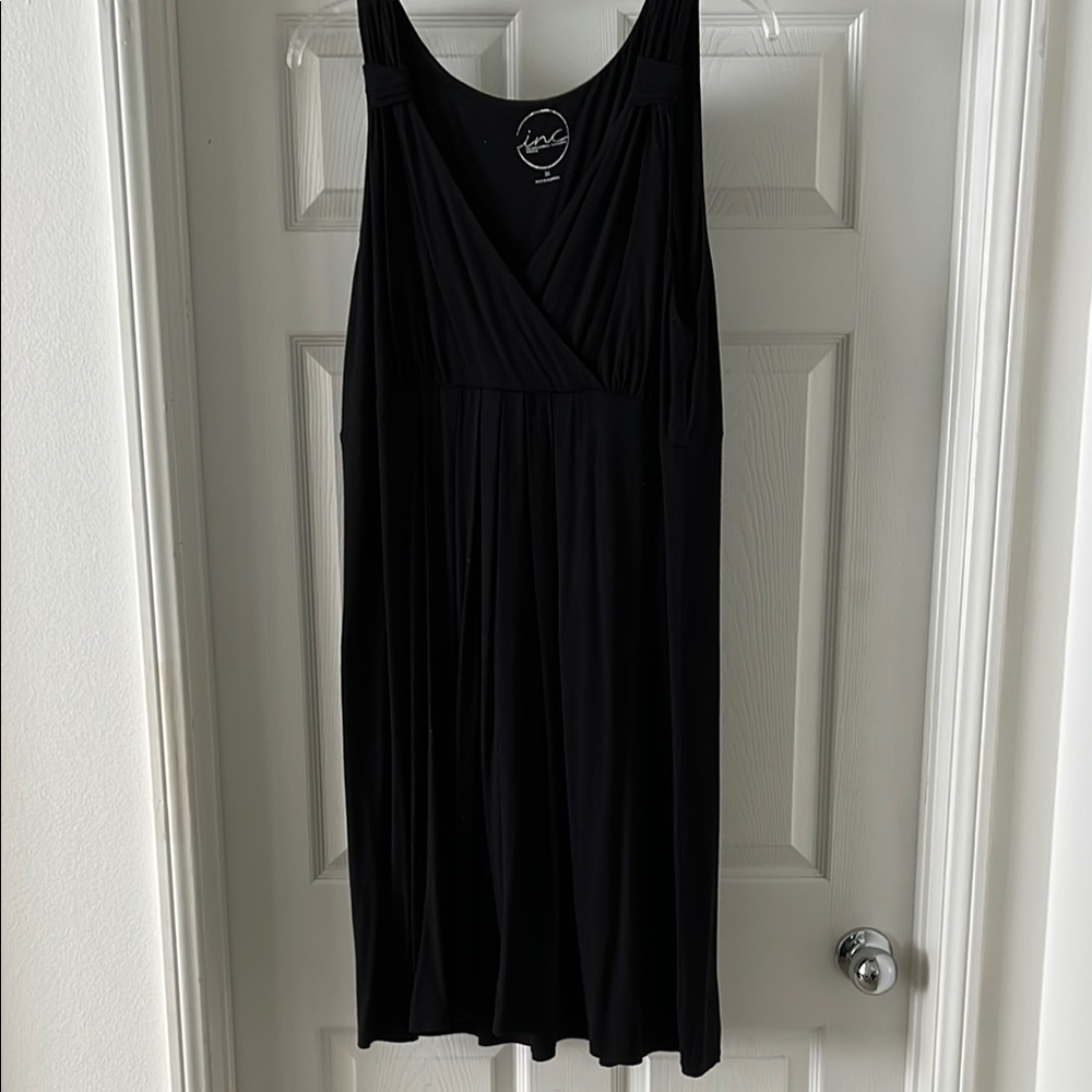 INC International Concepts V-Neck Black Pleated Knee Length Sundress